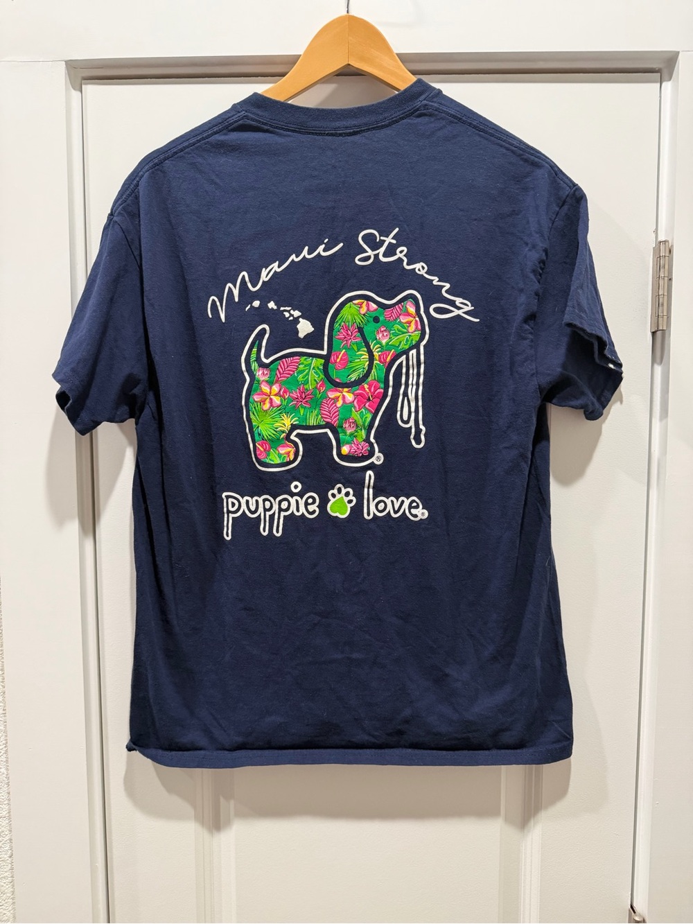 Puppy Love Maui Strong Navy T-Shirt with Floral Dog Graphic